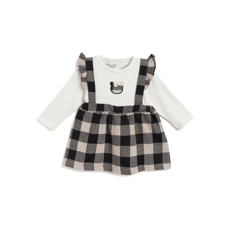 Girls White & Black Checkered Dress image number 0